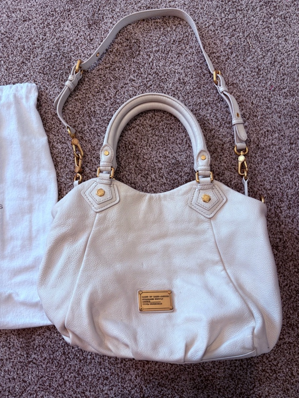 Marc by Marc Jacobs Cream Pebbled Leather Satchel with Gold Hardware